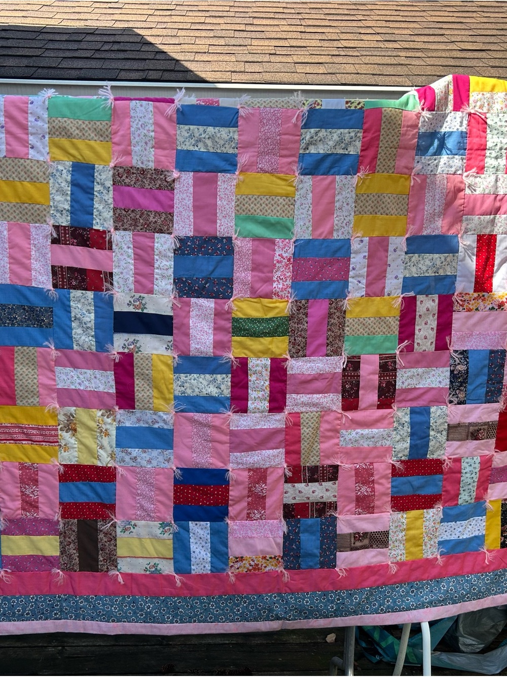 New Homemade Patchwork Quilt - Pink Multicolor, double